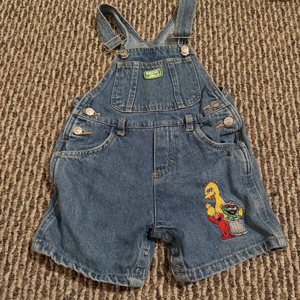Vintage‎ Sesame Street Boy /Girl Size 18M Shorts Bib Overalls Big Bird Y2K 90's